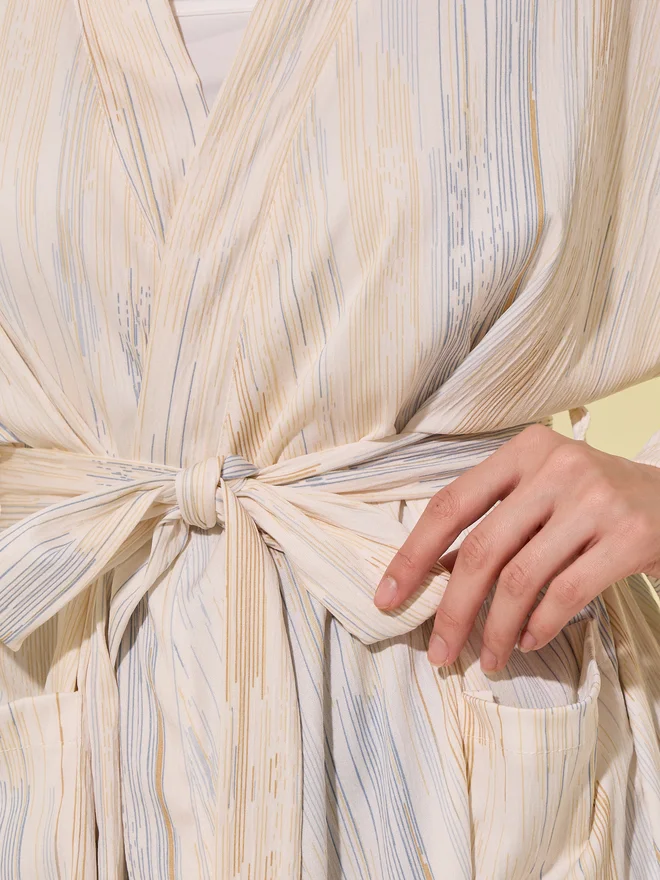 تايك تو Take Two Striped Long Sleeves Robe with Tie-Up Belt