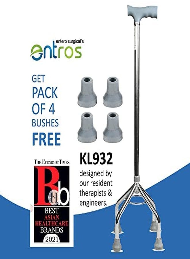 Entros KL932 Height Adjustable Quadripod 4 Leg Walking Stick for Senior Citizen, Old Elderly People, Patients & Handicap - Get 4 Bushes Free - Image 4