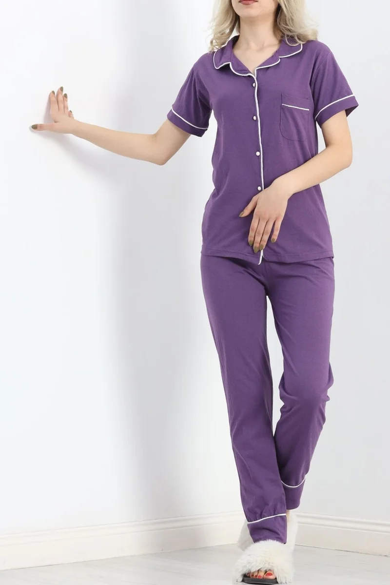Ferrosso Buttoned Single Jersey Pajama Set Purple - 19223.1048.