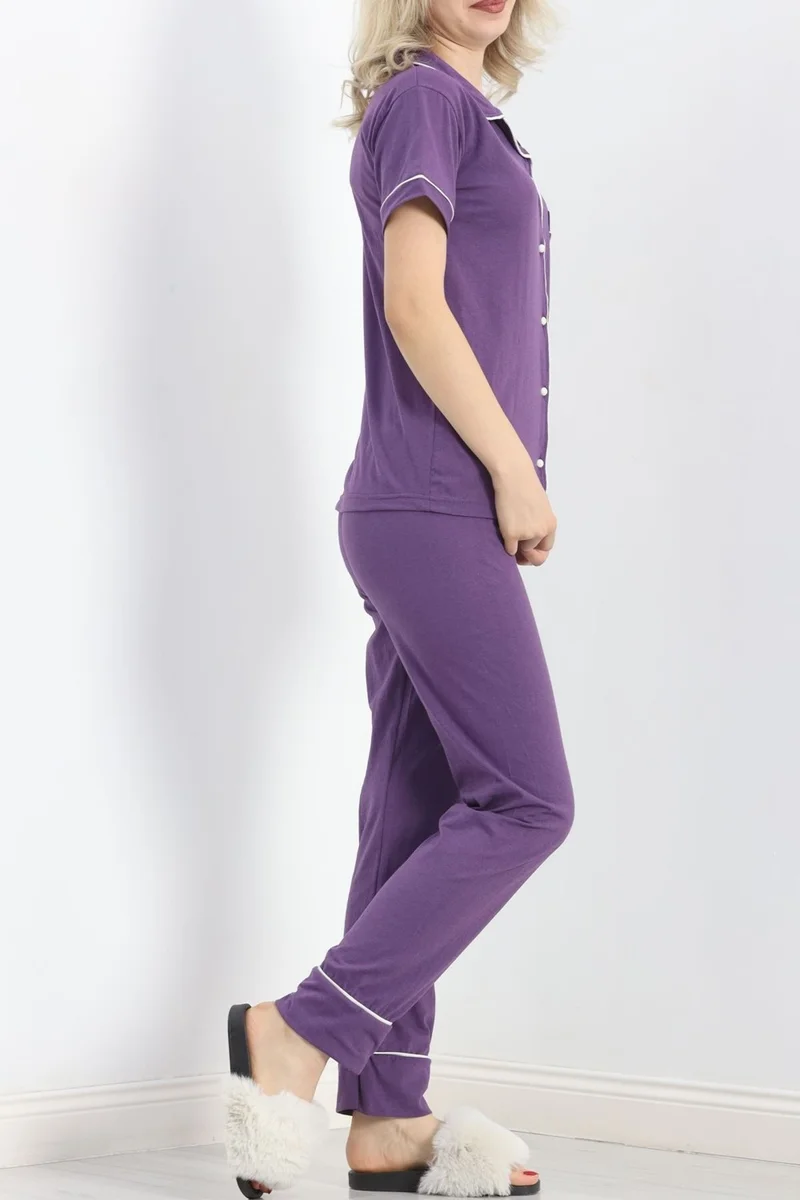 Ferrosso Buttoned Single Jersey Pajama Set Purple - 19223.1048.