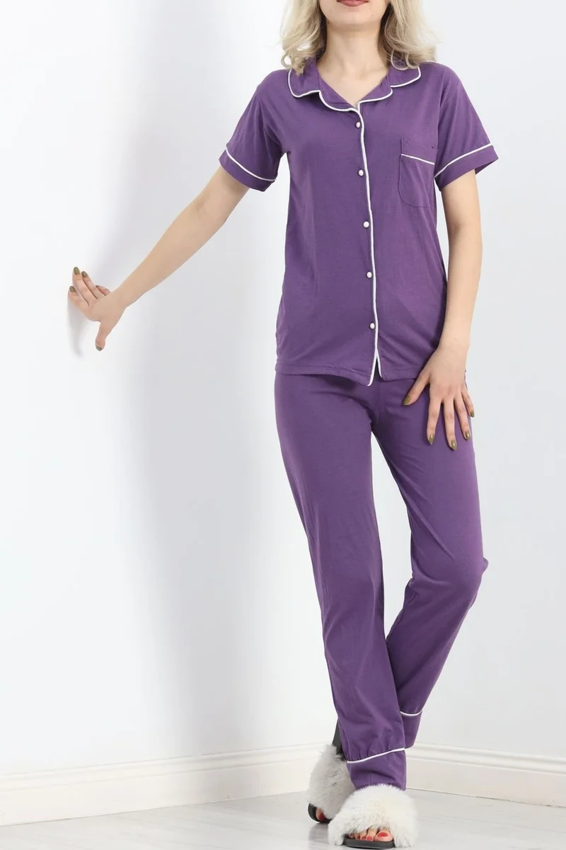Ferrosso Buttoned Single Jersey Pajama Set Purple - 19223.1048.