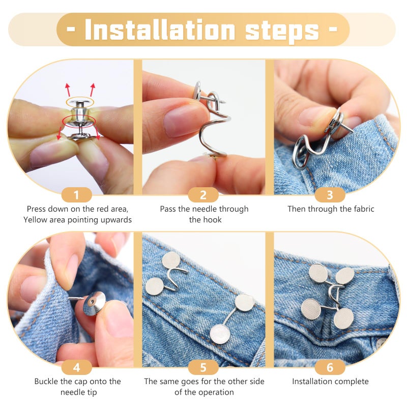 ROPAKED 8 Set Pant Waist Tightener Star Buttons Pins for Loose Jeans Reusable Waist Cincher Clip Metal Star Tightener for Clothing Dresses Skirts No Sewing Decoration Accessories(Silver+Gold) - Image 5