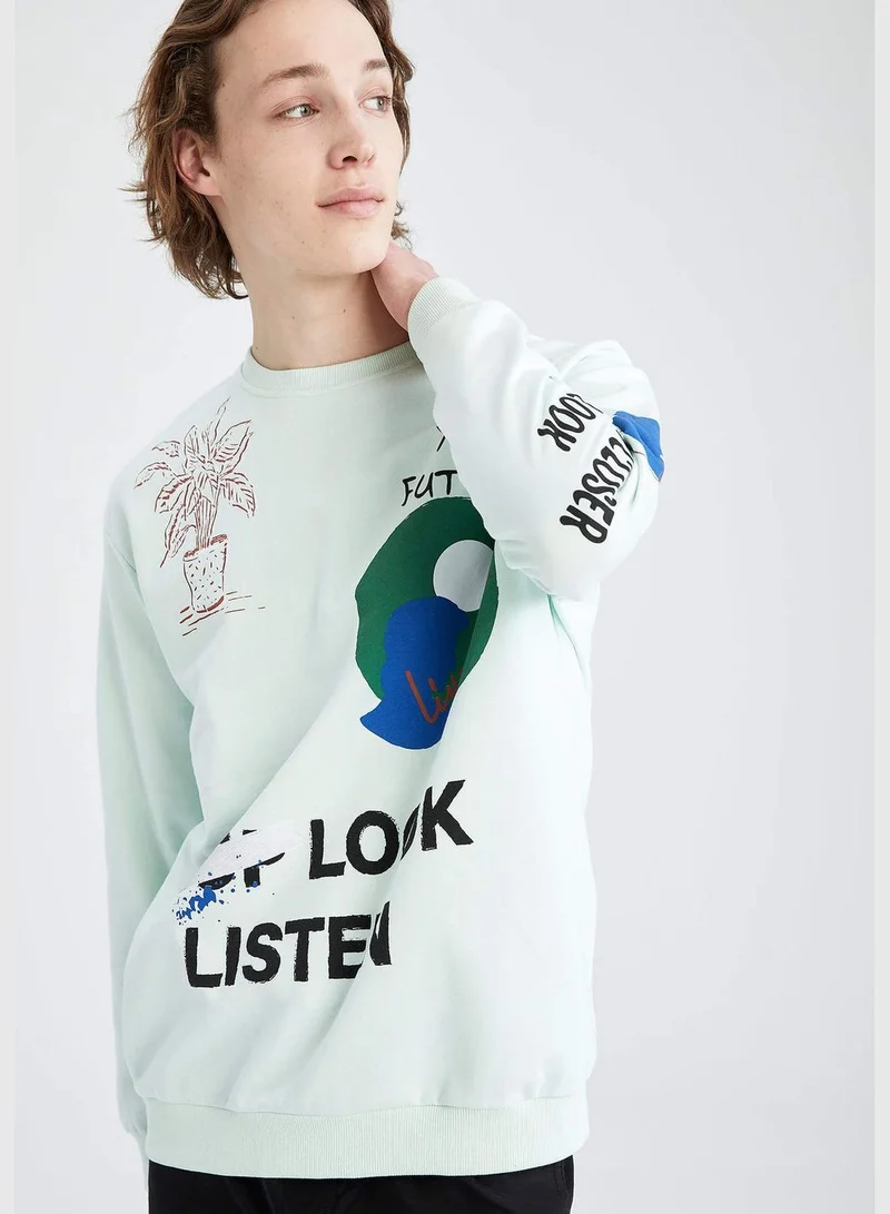 DeFacto Boxy Fit Long Sleeve Slogan Printed Sweatshirt