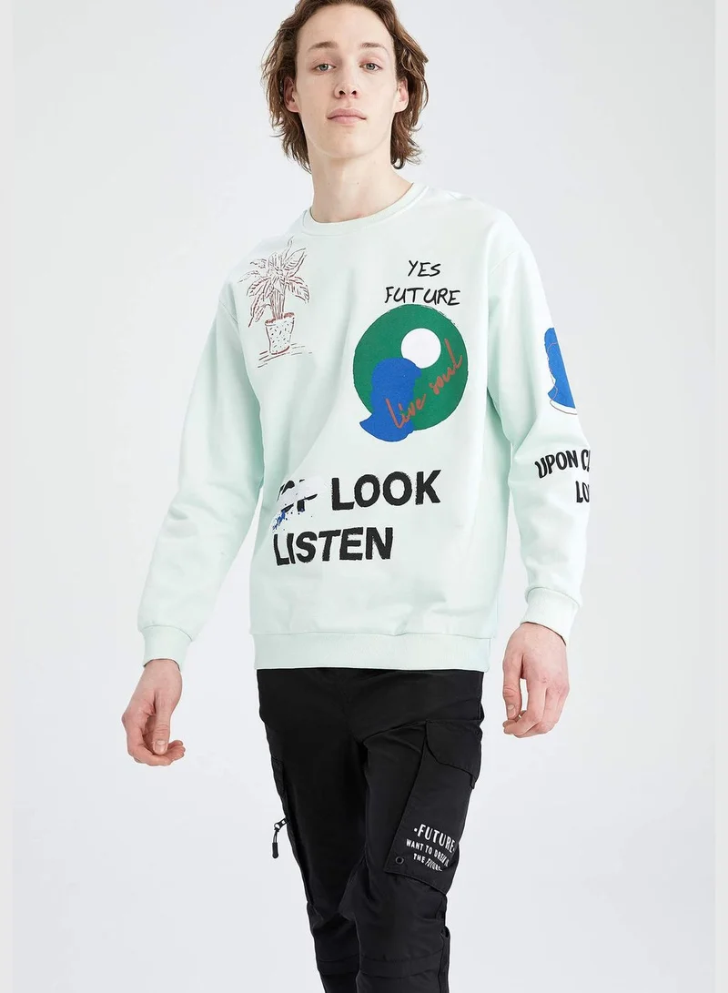 DeFacto Boxy Fit Long Sleeve Slogan Printed Sweatshirt