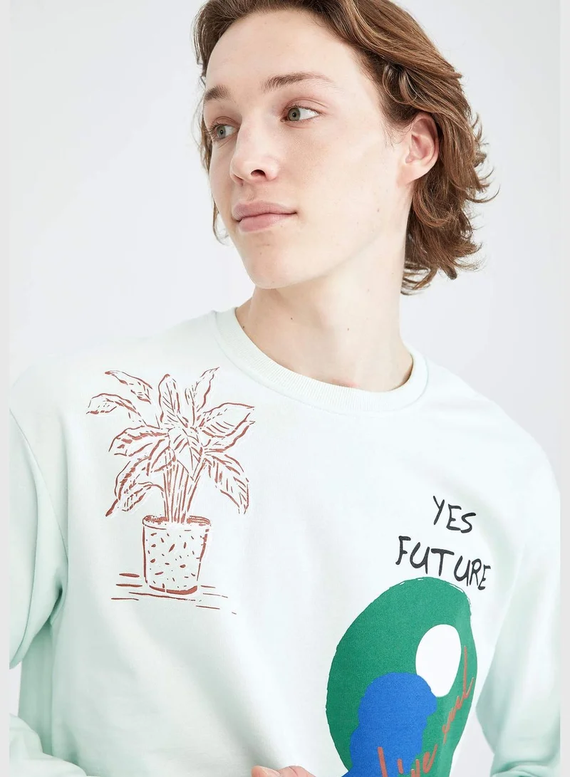 DeFacto Boxy Fit Long Sleeve Slogan Printed Sweatshirt