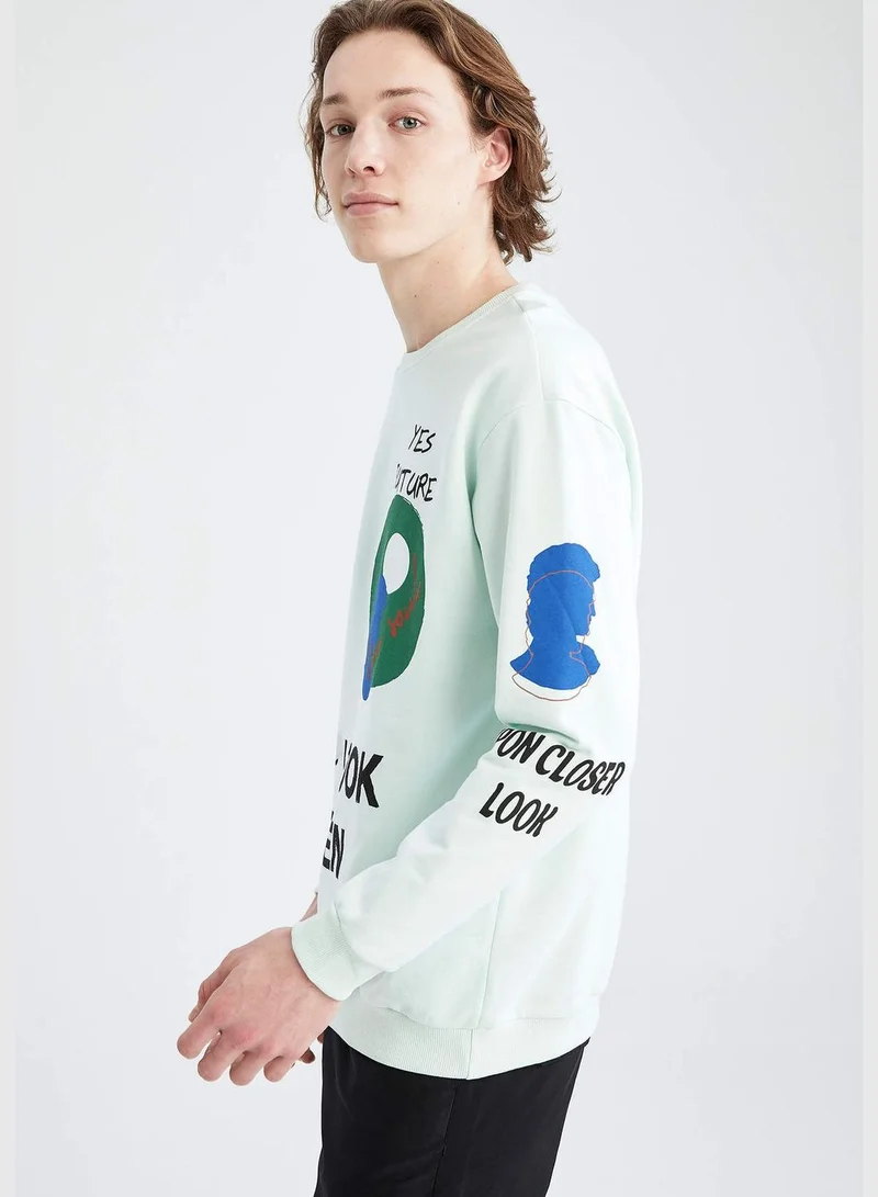 DeFacto Boxy Fit Long Sleeve Slogan Printed Sweatshirt