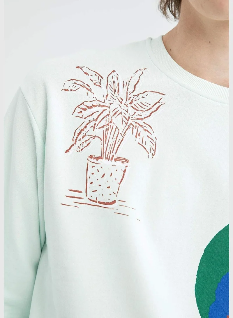 DeFacto Boxy Fit Long Sleeve Slogan Printed Sweatshirt