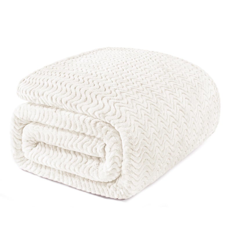 Exclusivo Mezcla Fleece Bed Blanket Twin Size Lightweight Jacquard for Spring Summer Soft Cozy Breathable Blankets Ivory 90x66 Inches - Image 2
