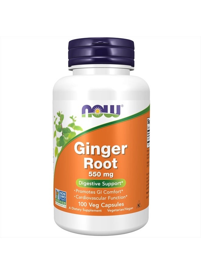 now Supplements, Ginger Root (Zingiber officinale) 550 mg, Digestive Support*, 100 Veg Capsules - Image 1