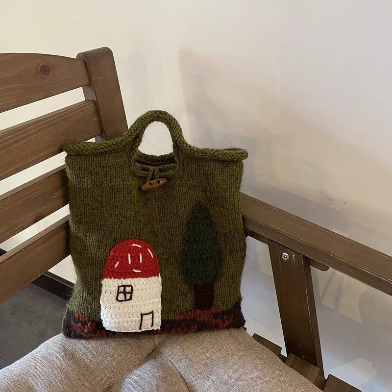 OneBlueNok Hand-knitted Mushroom House Retro Handbag - Image 3