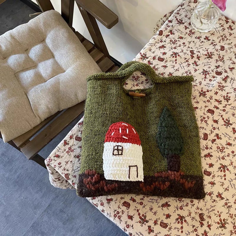 OneBlueNok Hand-knitted Mushroom House Retro Handbag - Image 2