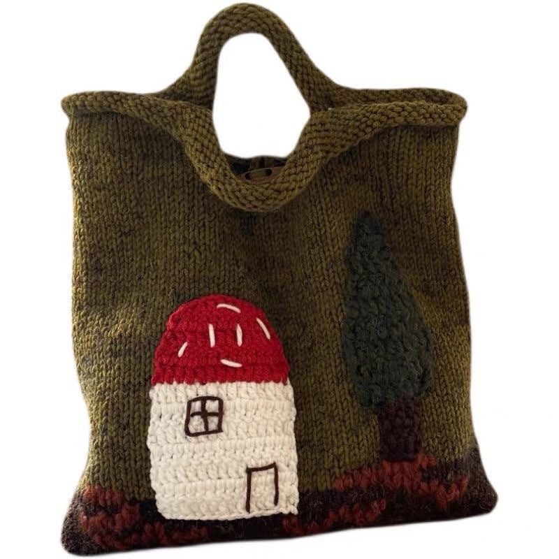OneBlueNok Hand-knitted Mushroom House Retro Handbag - Image 1