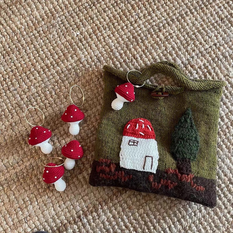 OneBlueNok Hand-knitted Mushroom House Retro Handbag - Image 4
