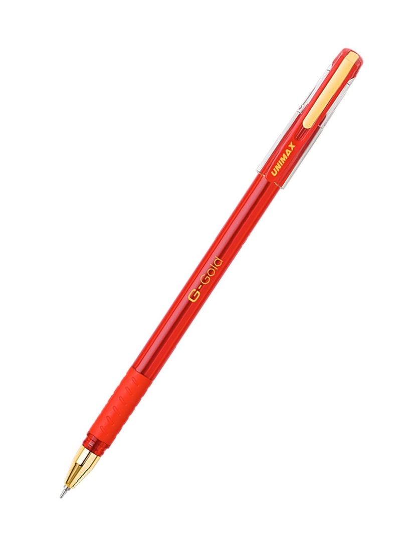 Gigis Unimax G-Gold Ball Pen Red (50 Pcs) 0.7mm, Ballpoint Pens, Gold-Plated Cap, Soft Cushion Grip, and VFI Ink for 20% More Writing Length - Image 3