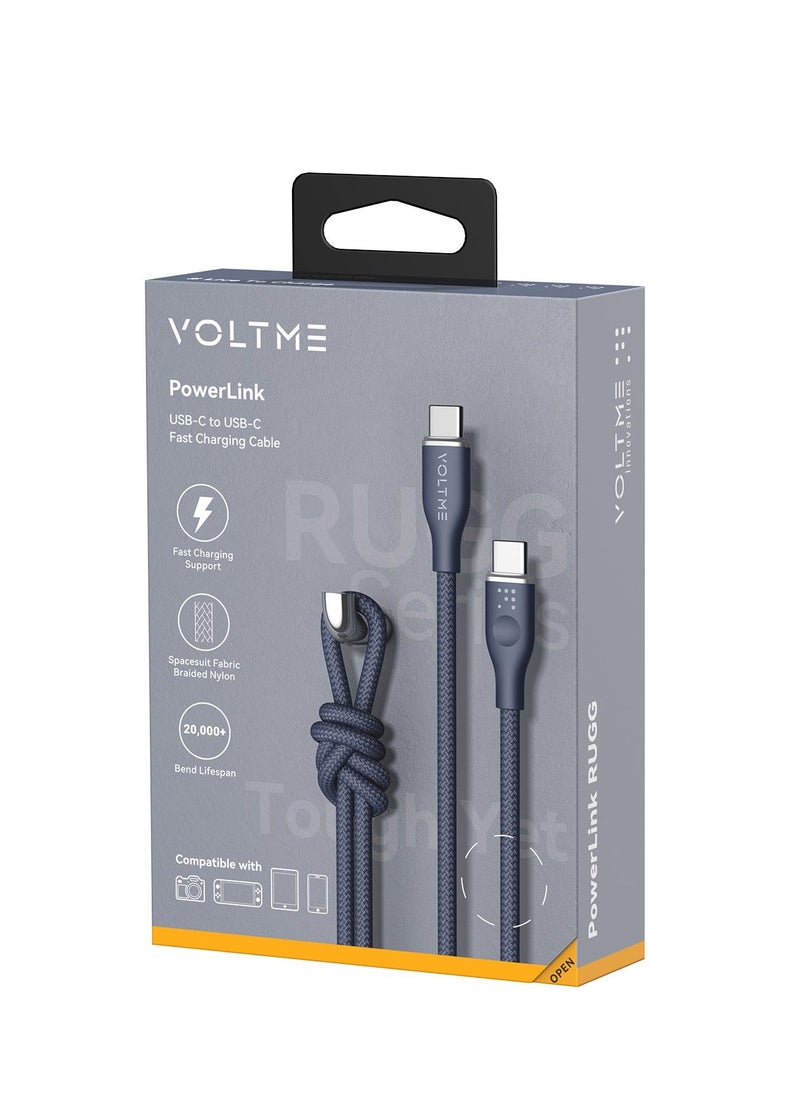 VOLTME - USB C to USB C Cable - Powerlink Rugg Double Nylon Fast Charging Cord 1.8m - 60W Power Delivery PD Compatible with iPhone 16 Series, iPhone 15 Series, iPad Pro/Air, MacBook Pro/Air, Galaxy S24/S23 Ultra, Huawei P60, Xiaomi, and More - Durable & High-Speed Charging- Blue - Image 1