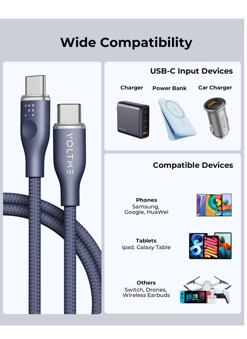 VOLTME - USB C to USB C Cable - Powerlink Rugg Double Nylon Fast Charging Cord 1.8m - 60W Power Delivery PD Compatible with iPhone 16 Series, iPhone 15 Series, iPad Pro/Air, MacBook Pro/Air, Galaxy S24/S23 Ultra, Huawei P60, Xiaomi, and More - Durable & High-Speed Charging- Blue - Image 1