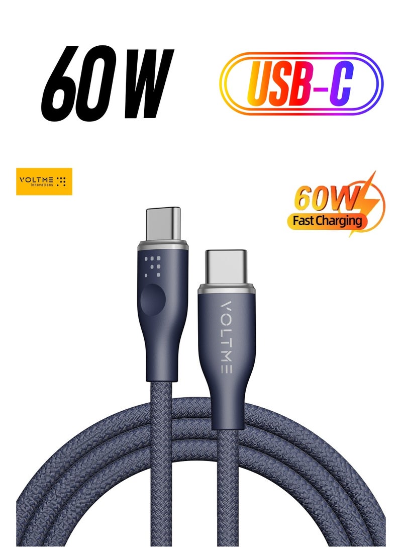 VOLTME - USB C to USB C Cable - Powerlink Rugg Double Nylon Fast Charging Cord 1.8m - 60W Power Delivery PD Compatible with iPhone 16 Series, iPhone 15 Series, iPad Pro/Air, MacBook Pro/Air, Galaxy S24/S23 Ultra, Huawei P60, Xiaomi, and More - Durable & High-Speed Charging- Blue - Image 1