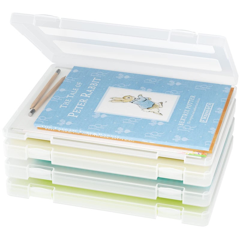 iBune 4Pack A4 Plastic Paper Organizer Box Scrapbook Storage for 85 x 11 Letter Papers Portable Document Holder Photo Storage Box Sticker Art Supplies Organizers 122 x 89 x 07 Inner Size