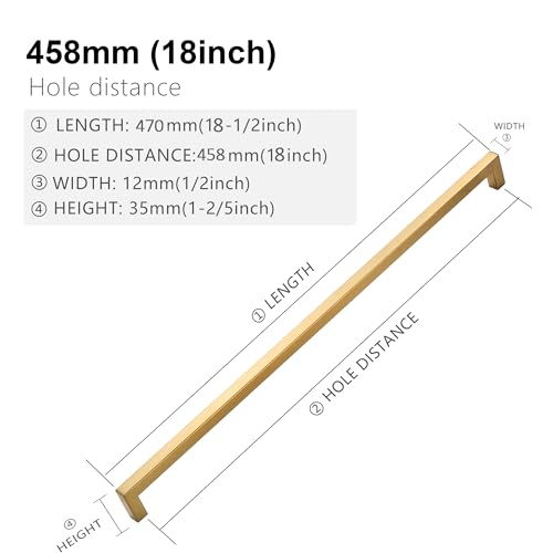 Redunest Cabinet Pulls Gold Cabinet Handles Square Drawer Pulls 20 Pack 18 Inch Stainless Steel Kitchen Door Cupboard Cabinet Handles Drawer Hardware Handles 458mm Hole Centers - Image 3
