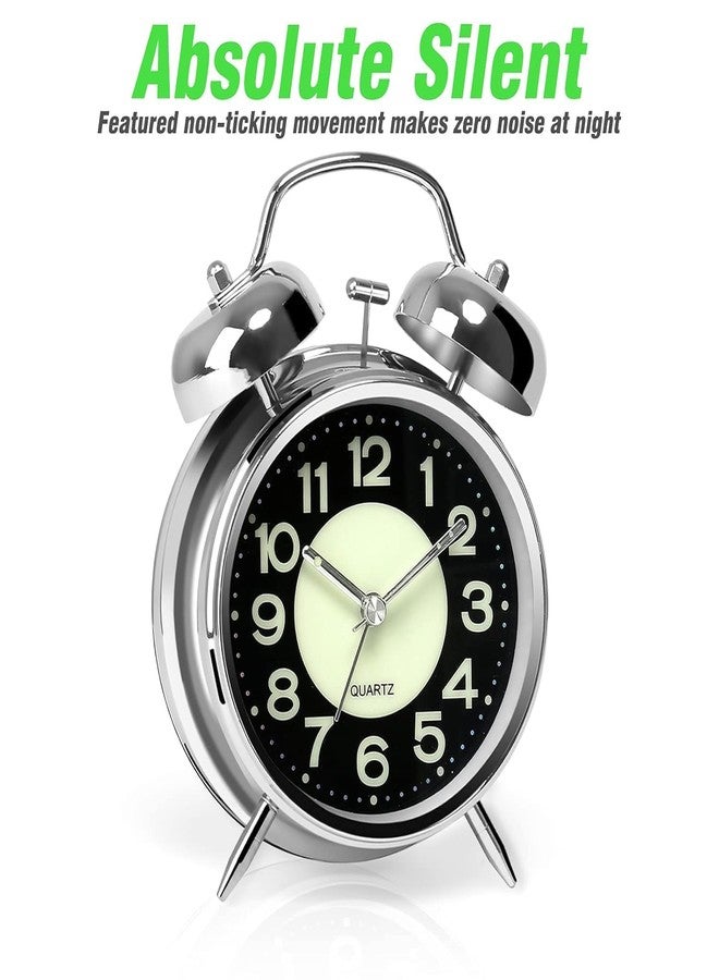 WICHARSH Table Clock Retro Twin Bell Metal Frame Alarm Clock with Night Backlight Function & Silent Motion, High Volume Bedside Luminous Alarm for Bedroom,Office (Luminous) - Image 3