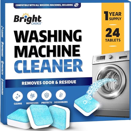 Bright Choice Washing Machine Cleaner Tablets 24 Pack Deep Cleaning Tablets for Front Top Load Works With HE Washers Removes Residue Odor Pet Hair 12 Month Supply of Washer Cleaner Descalers Septic Safe - Image 1