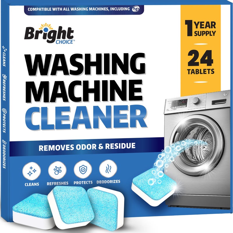 Bright Choice Washing Machine Cleaner Tablets 24 Pack Deep Cleaning Tablets for Front Top Load Works With HE Washers Removes Residue Odor Pet Hair 12 Month Supply of Washer Cleaner Descalers Septic Safe - Image 2