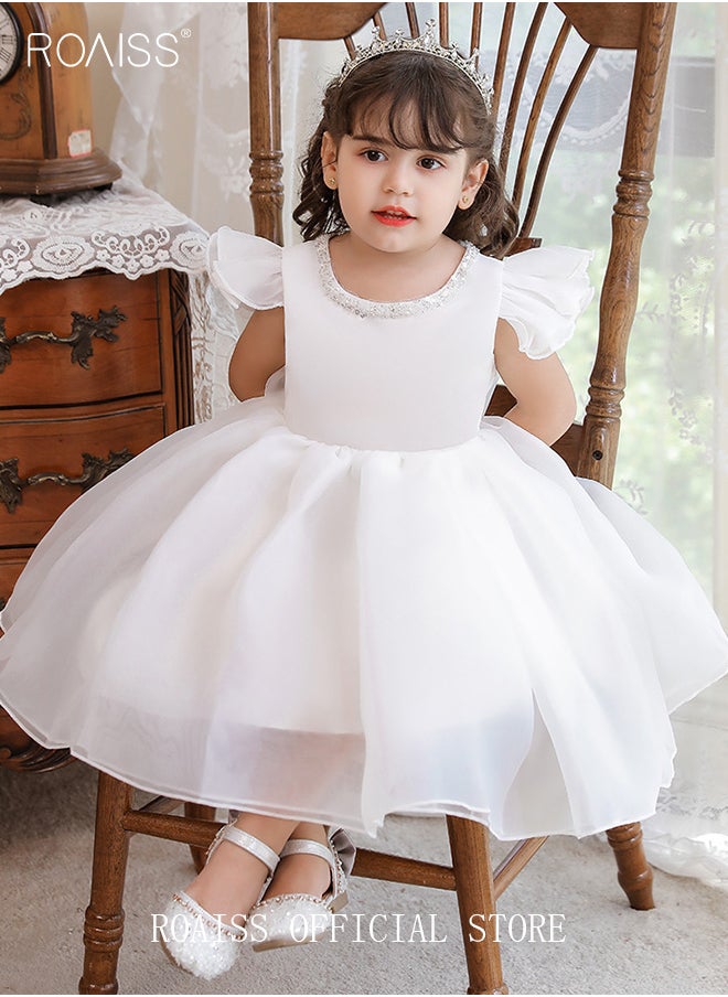 roaiss - Baby Girls Party Dress Mesh Gown Princess Dress Short Sleeve Toddler Little Kids Bow Back Party Wear Wedding Evening Formal Pageant Dance Gown for Birthday - Image 1
