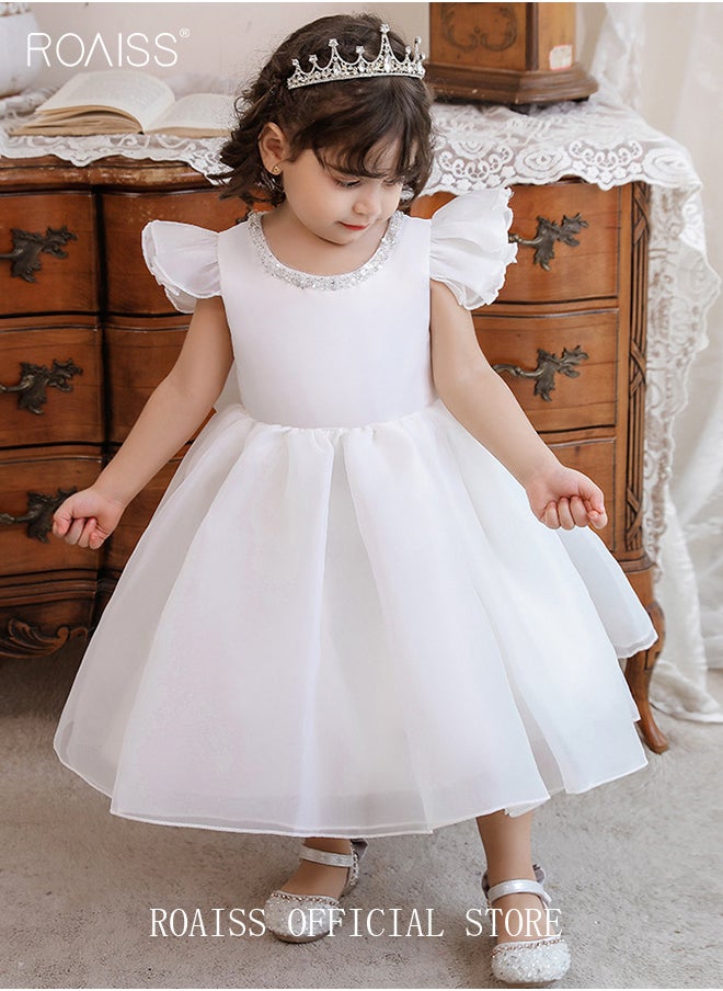 roaiss - Baby Girls Party Dress Mesh Gown Princess Dress Short Sleeve Toddler Little Kids Bow Back Party Wear Wedding Evening Formal Pageant Dance Gown for Birthday - Image 1