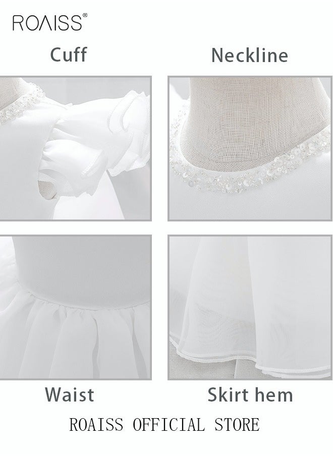 roaiss - Baby Girls Party Dress Mesh Gown Princess Dress Short Sleeve Toddler Little Kids Bow Back Party Wear Wedding Evening Formal Pageant Dance Gown for Birthday - Image 1