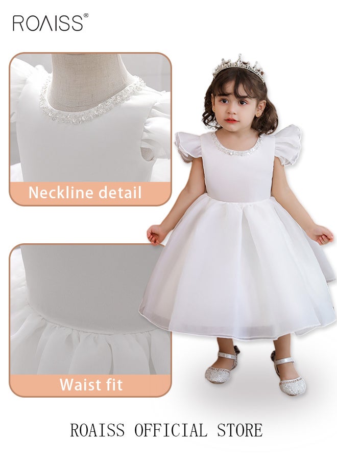 roaiss - Baby Girls Party Dress Mesh Gown Princess Dress Short Sleeve Toddler Little Kids Bow Back Party Wear Wedding Evening Formal Pageant Dance Gown for Birthday - Image 1
