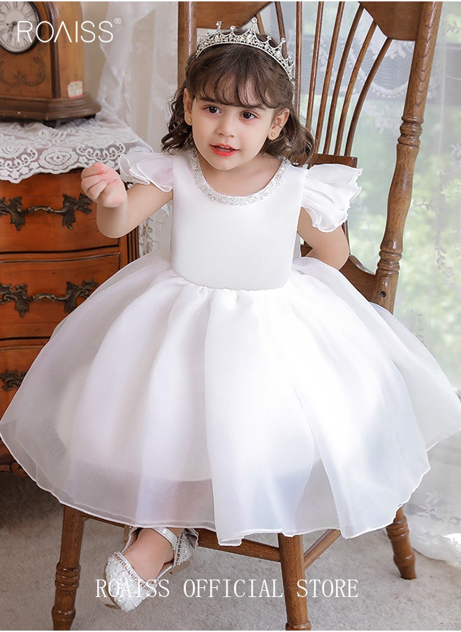 roaiss - Baby Girls Party Dress Mesh Gown Princess Dress Short Sleeve Toddler Little Kids Bow Back Party Wear Wedding Evening Formal Pageant Dance Gown for Birthday - Image 1