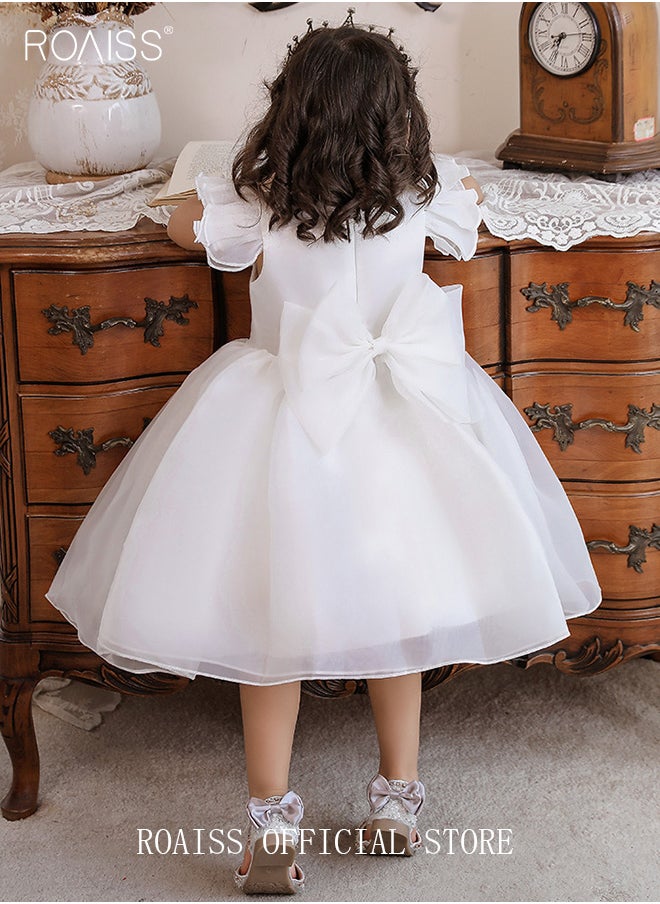 roaiss - Baby Girls Party Dress Mesh Gown Princess Dress Short Sleeve Toddler Little Kids Bow Back Party Wear Wedding Evening Formal Pageant Dance Gown for Birthday - Image 1