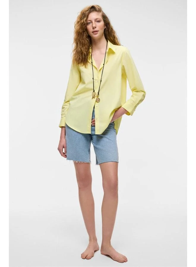 GRIMELANGE DELFINO Women's Oversized 100% Organic Cotton Long Sleeve Thin Yellow Shirt.
