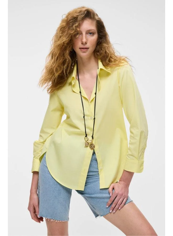 GRIMELANGE DELFINO Women's Oversized 100% Organic Cotton Long Sleeve Thin Yellow Shirt.