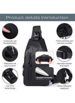 Generic Crossbody Sling Bag, Body Chest Shoulder Bag for Men Women Casual Shoulder Backpack Bag, Waterproof Leather Chest Casual Daypack with Usb Charging Port for Travel Hiking  - Image 3