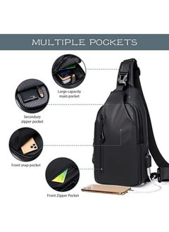 Generic Crossbody Sling Bag, Body Chest Shoulder Bag for Men Women Casual Shoulder Backpack Bag, Waterproof Leather Chest Casual Daypack with Usb Charging Port for Travel Hiking  - Image 5