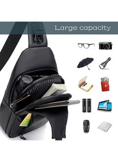 Generic Crossbody Sling Bag, Body Chest Shoulder Bag for Men Women Casual Shoulder Backpack Bag, Waterproof Leather Chest Casual Daypack with Usb Charging Port for Travel Hiking  - Image 2