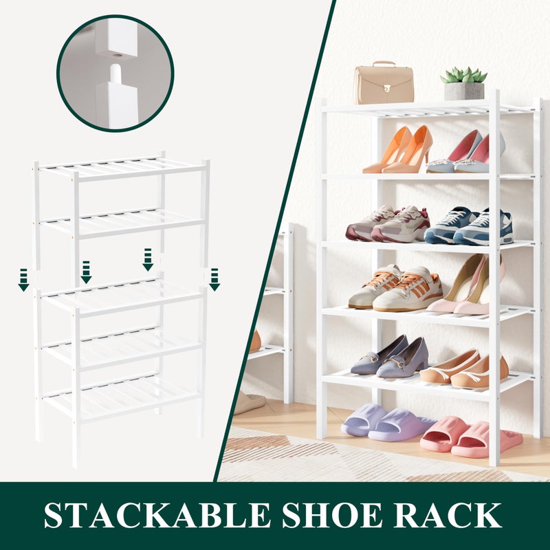 Smiry Bamboo Shoe Rack for Closet, 2 Tier Small Wooden Stackable Shoe Organizer, Free Standing Shoes Storage Shelf for Entryway, Front Door Entrance, White - Image 4