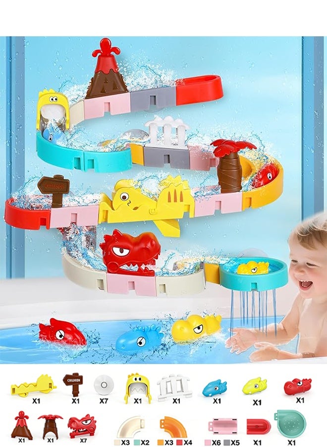 Bath Toys Bathtub Toys for Toddlers 43PCS  Wall Track Building Set Fun Baby Bath Tub Toys DIY Water Slides Tracks with 3 Dino Slide Bath Toys for Kids Bathtub Bathtime Shower Birthday Gift Assemble Educational Interactive Suction Bathtub Toy for Kids Over 18 Months - Image 1
