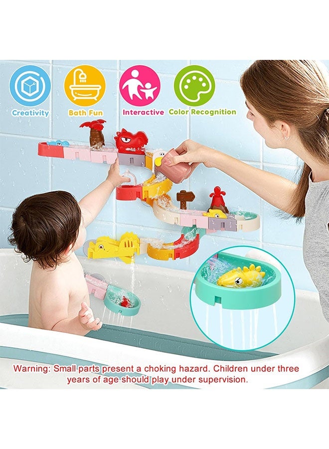Bath Toys Bathtub Toys for Toddlers 43PCS  Wall Track Building Set Fun Baby Bath Tub Toys DIY Water Slides Tracks with 3 Dino Slide Bath Toys for Kids Bathtub Bathtime Shower Birthday Gift Assemble Educational Interactive Suction Bathtub Toy for Kids Over 18 Months - Image 3