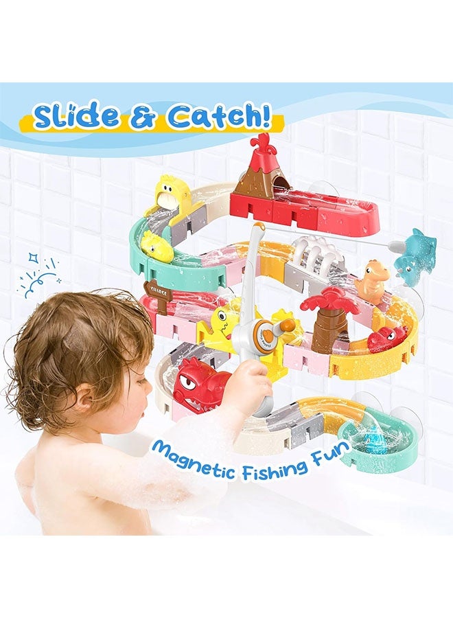 Bath Toys Bathtub Toys for Toddlers 43PCS  Wall Track Building Set Fun Baby Bath Tub Toys DIY Water Slides Tracks with 3 Dino Slide Bath Toys for Kids Bathtub Bathtime Shower Birthday Gift Assemble Educational Interactive Suction Bathtub Toy for Kids Over 18 Months - Image 4