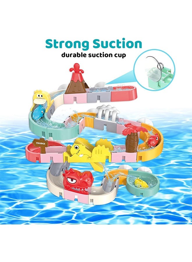 Bath Toys Bathtub Toys for Toddlers 43PCS  Wall Track Building Set Fun Baby Bath Tub Toys DIY Water Slides Tracks with 3 Dino Slide Bath Toys for Kids Bathtub Bathtime Shower Birthday Gift Assemble Educational Interactive Suction Bathtub Toy for Kids Over 18 Months - Image 5