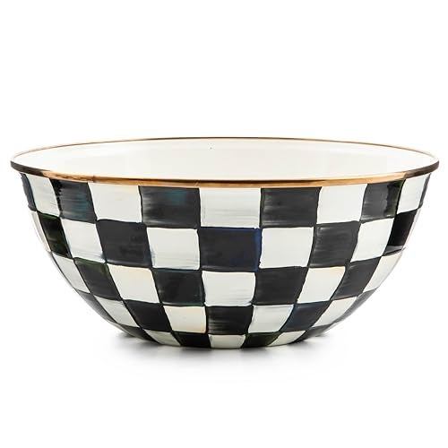 mackenzie childs MACKENZIE-CHILDS Enamel Everyday Bowl, Serving Bowl for Entertaining, Large, Black-and-White Courtly Check, Set of 1 - Image 1