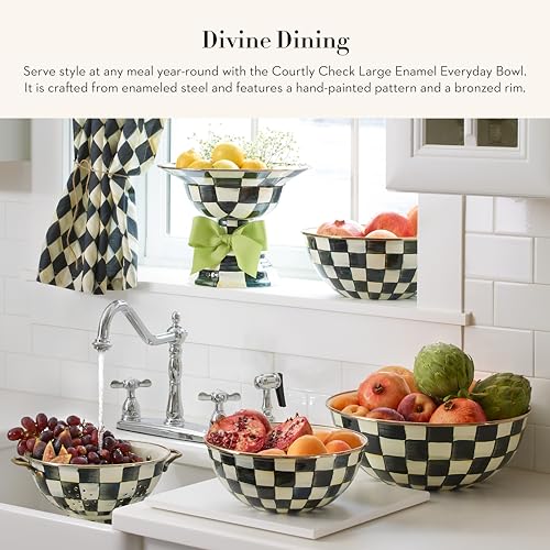 mackenzie childs MACKENZIE-CHILDS Enamel Everyday Bowl, Serving Bowl for Entertaining, Large, Black-and-White Courtly Check, Set of 1 - Image 2