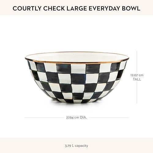 mackenzie childs MACKENZIE-CHILDS Enamel Everyday Bowl, Serving Bowl for Entertaining, Large, Black-and-White Courtly Check, Set of 1 - Image 4