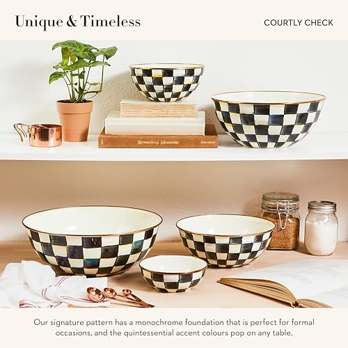 mackenzie childs MACKENZIE-CHILDS Enamel Everyday Bowl, Serving Bowl for Entertaining, Large, Black-and-White Courtly Check, Set of 1 - Image 3