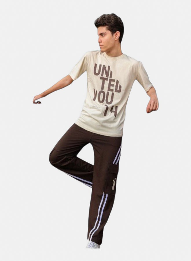 Bongo Boys Cotton T-shirt & Pants Set Beige & Brown - Kids Comfortable Casual Wear
