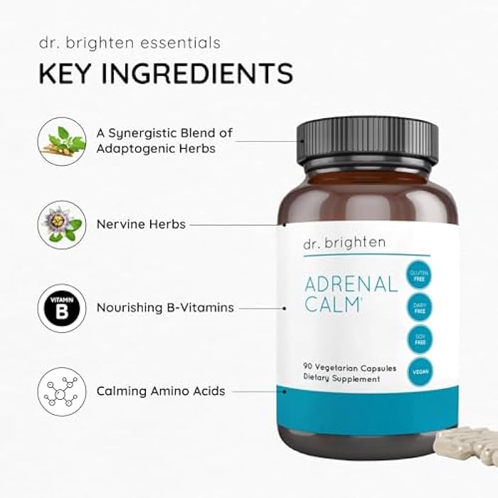 Dr. Brighten Adrenal Calm — Ashwagandha, B Vitamins, Lemon Balm and Amino Acids for Stress Relief, Better Sleep and Balanced Cortisol, Non-GMO — 90 Capsules - Image 4