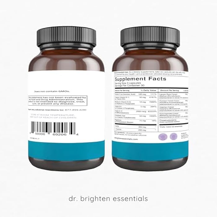 Dr. Brighten Adrenal Calm — Ashwagandha, B Vitamins, Lemon Balm and Amino Acids for Stress Relief, Better Sleep and Balanced Cortisol, Non-GMO — 90 Capsules - Image 2