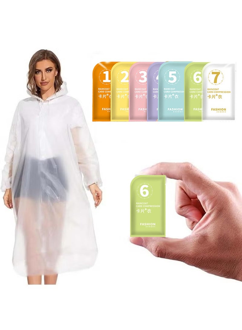 7 PCS Transparent Raincoat for Adults,Unisex Disposable PVC Rain Ponchos Portable Compressed Pocket Raincoat Individually Wrapped Long Rain Poncho with Hood for Women Men Travel Outdoor-Multi - Image 1